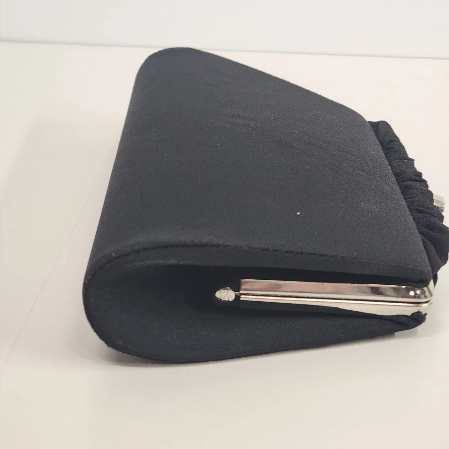 Black Evening Clutch Bag Leather Interior Minimalist Formal Handheld Purse Vtg