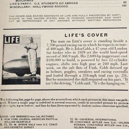Life Magazine September 1 1947 Joh Cobb and Racing Car plus Baseball & Football