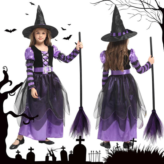 Little Violet Witch Girl Costume Sorceress Costumes for Girls Halloween XL