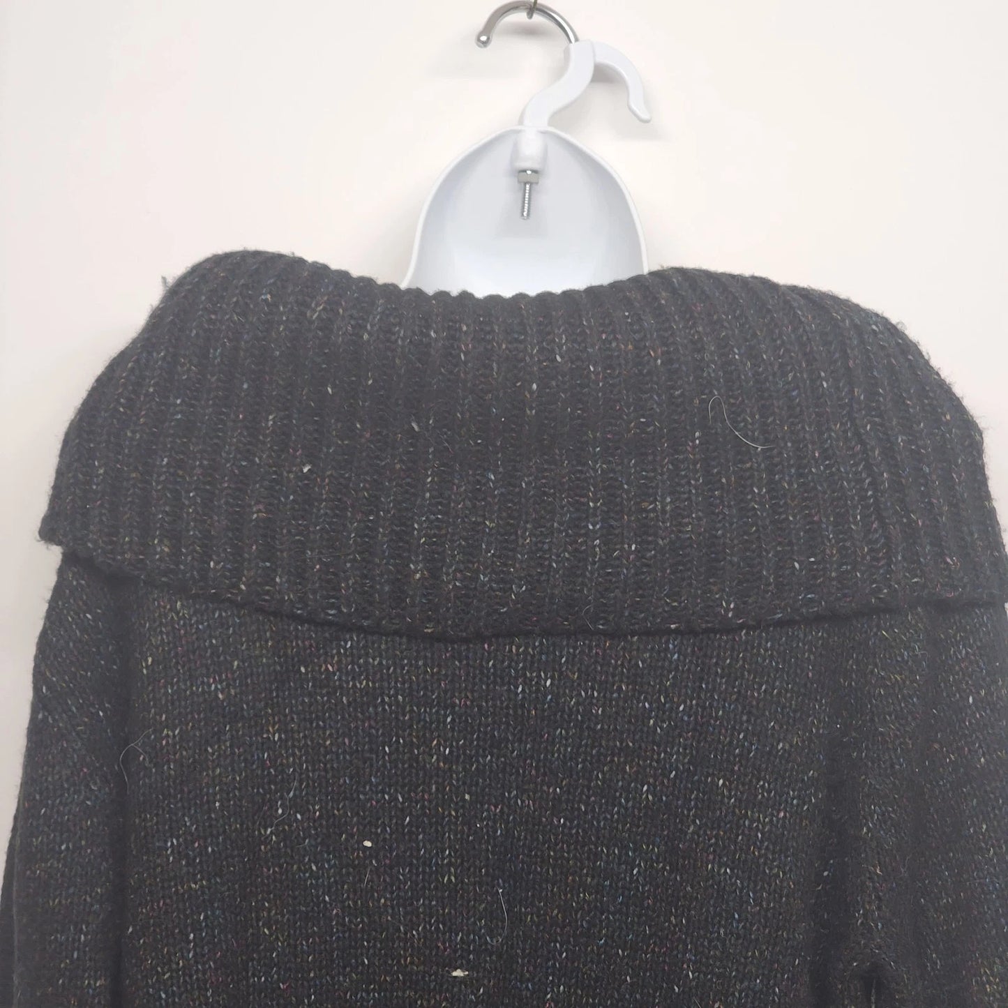 Studio Works Womens Large Knit Sweater Jacket Black Cowl Neck