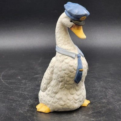 Enesco Policeman White Duck Goose Figurine 7" w Cap & Tie Porcelain 1986 Mexico