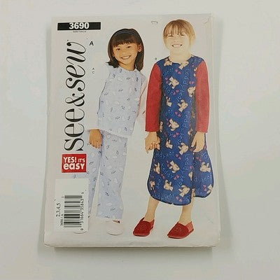 Butterick See & Sew 3690 Vtg Sewing Pattern 2002 Cut Girl Tops & Pants Size 2-5