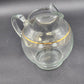 Round Bubble Shape Clear Glass Pitcher with 3 Gold Stripes & Ice Lip 8.5” 1950's