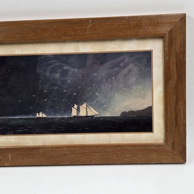 Set 2 Martin Wiscombe Lighthouse Print Wall Art Brown Frame Distressed 10.5x22.5