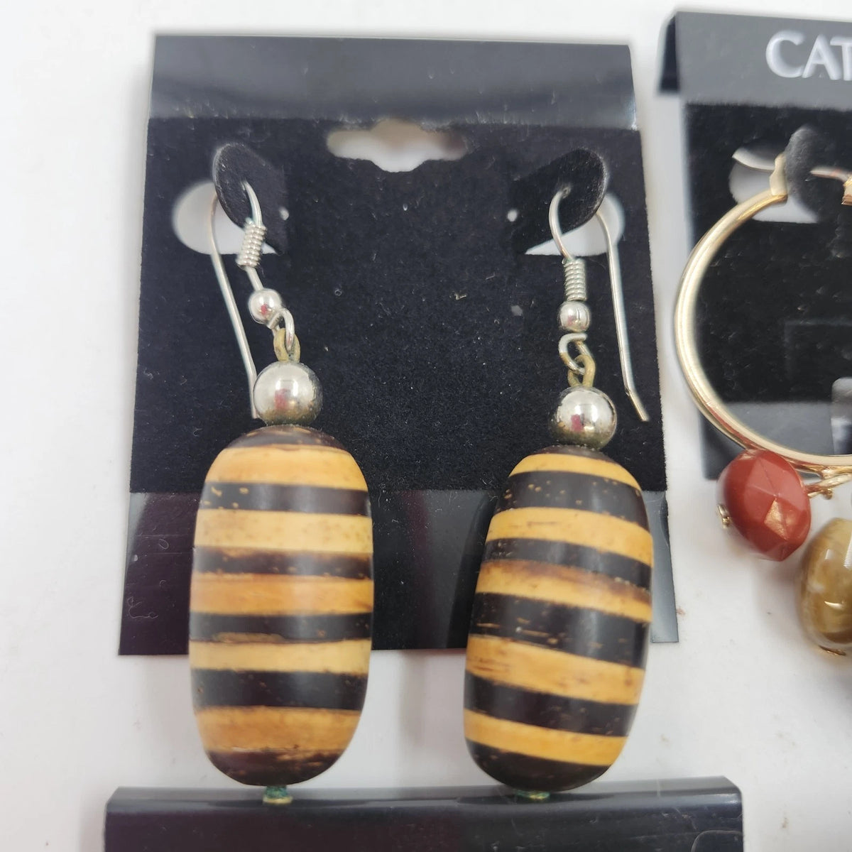 Catherines Earrings Lot 4 Pair Gold Tone Blue Black Beaded Dangle Vintage