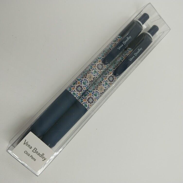 Vera Bradley Click Pen Two Pack 2 Dark Blue Black Ink Lisbon Medallion COOL