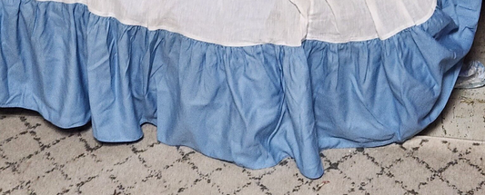 Blue Bed Skirt and Matching Blue Ruffled Pillow Cases For a Twin Size Bed