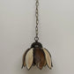 Tiffany Style Tulip Slag Glass Pendant Hanging Lamp 8 Panel Cream Amber 11" Vtg
