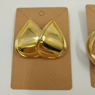 Set of Two Pair Large Gold Tone Pierced Earrings Chunky Hoop & Teardrop Shaped