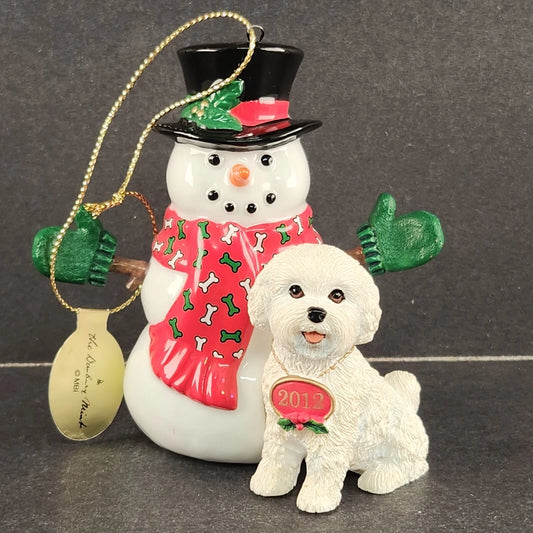 Bichon Frise Frosty Friends Danbury Mint 2012 Christmas Ornament Snowman Dog