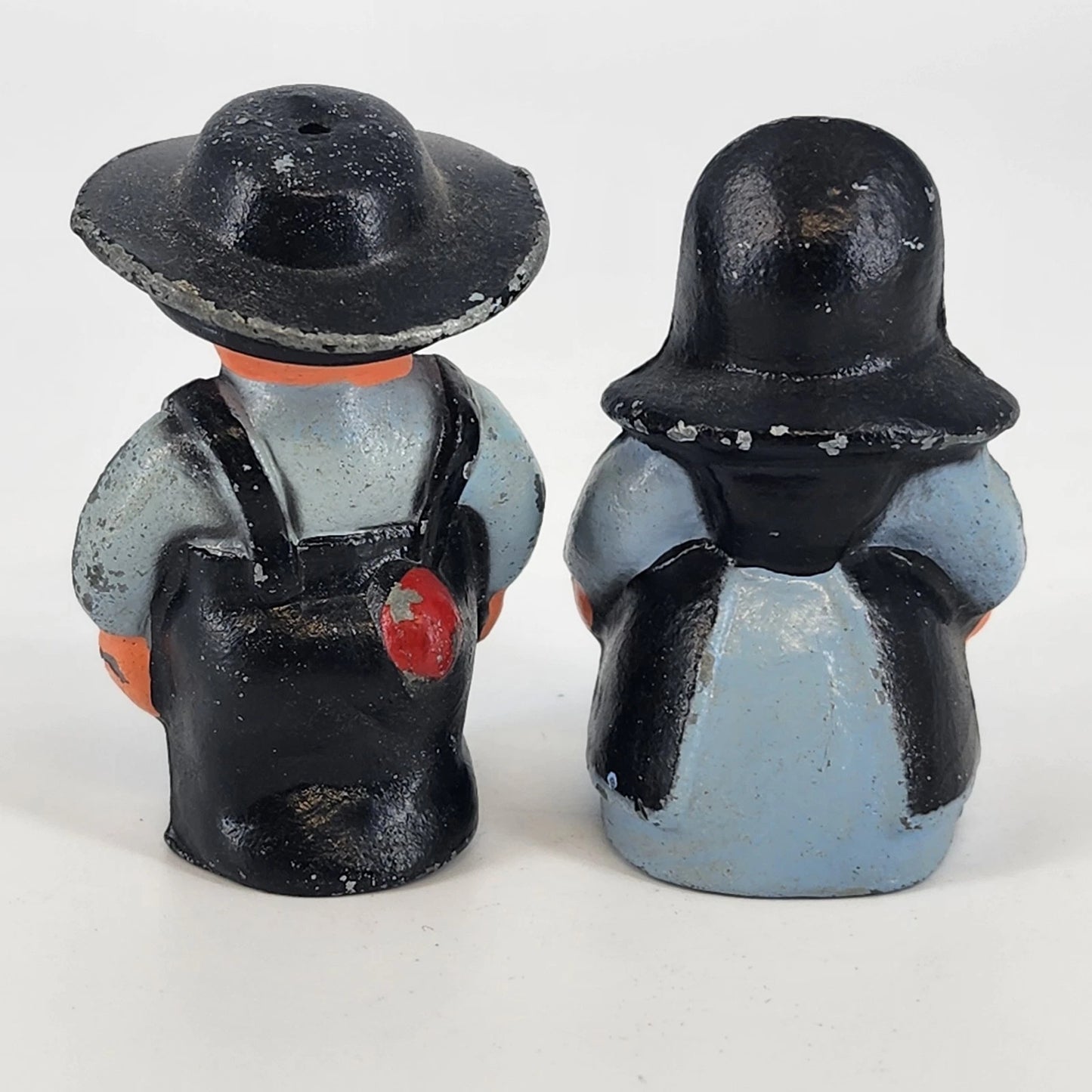 Amish Couple Salt & Pepper Shakers Cast Metal Figural Cork Stopper Country Farm