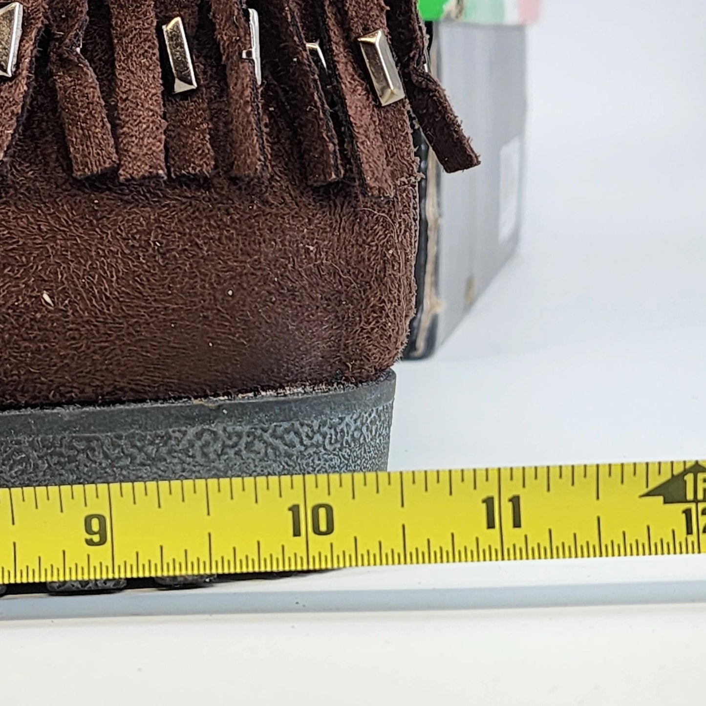 Bucco Capensis Fawn Ankle Boots Brown Faux Suede Studded Fringe Women 8.5