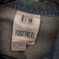 Together! Denim Batwing Jacket Missy S Gold Buttons Lace Trim 1980s Vintage
