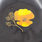 Couroc Yellow Poppy Flower 7.75" Bowl Black with Image in the Center One Piece