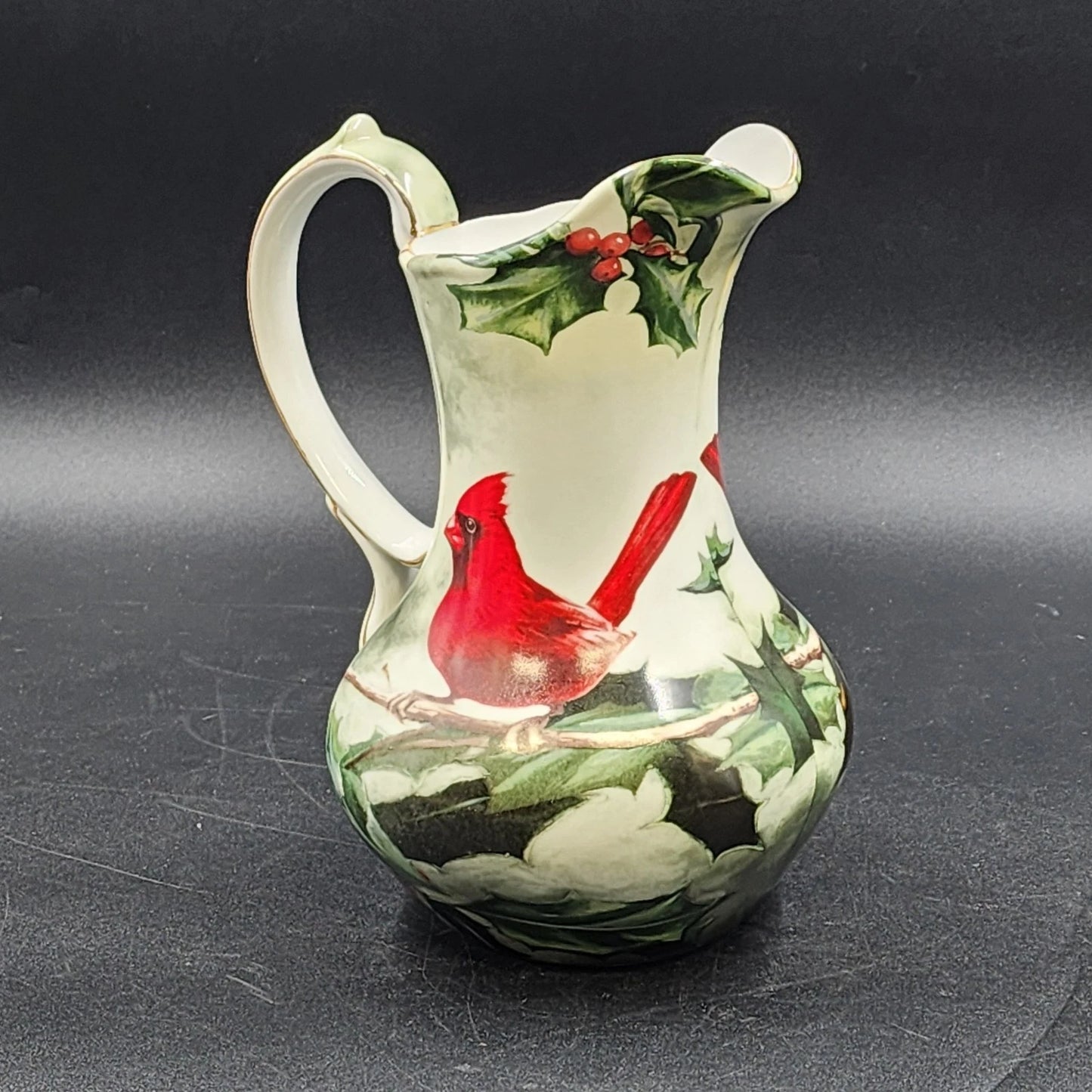Hautman Brothers Porcelain Pitcher 10" Cardinal in Holly Winter Vintage LG Decor