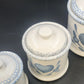 Blue Heart Canister Set 3 Lidded Ceramic Stoneware Farmhouse Kitchen Jars 1980s