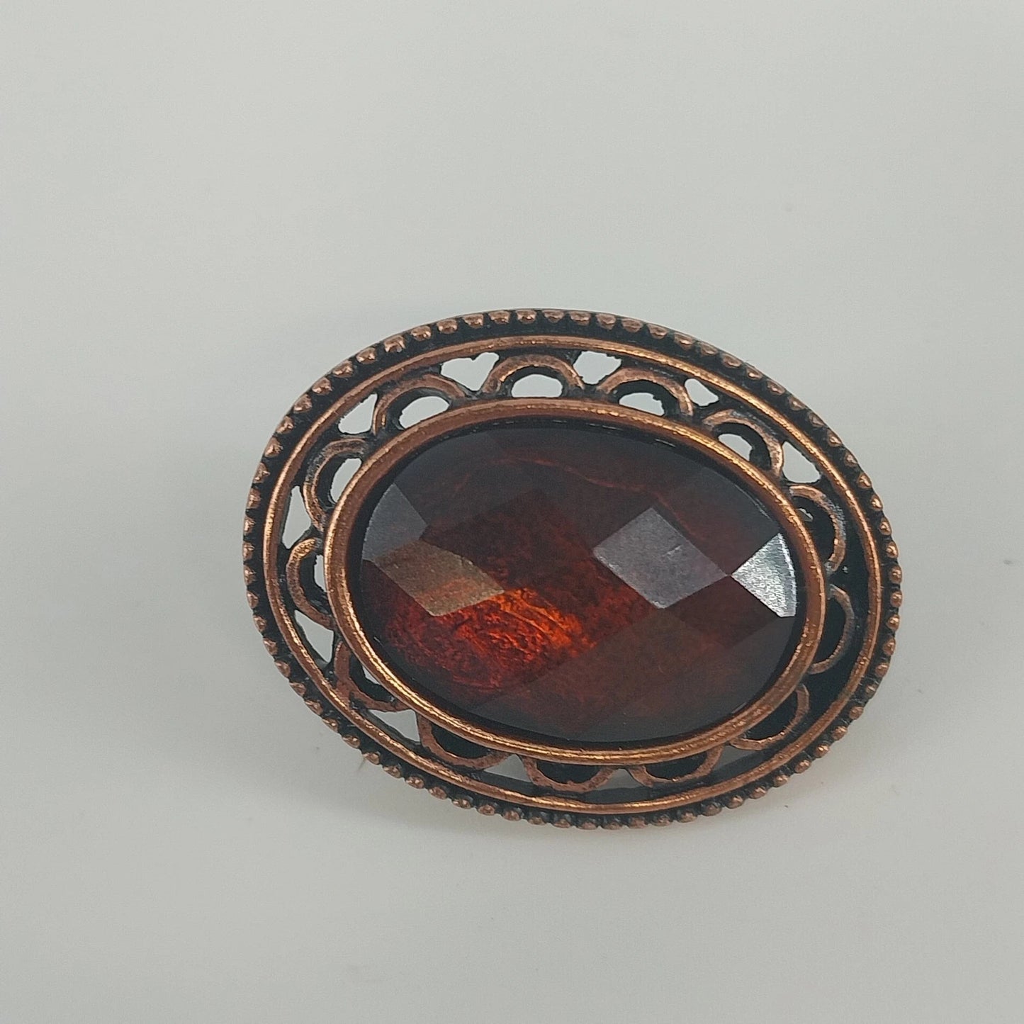 Vintage Root Beer Rhinestone Clip On Earrings Bronze Filigree