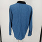 New Look Denim Shirt L Floral Embroidered Velvet Collar Long Sleeve Turkey Vtg