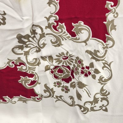 Deep Red & White Rectangle Tablecloth with Floral Damask Brocade Pattern 48"x60"