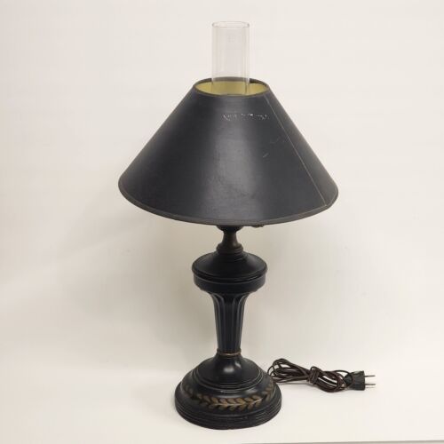 Toleware Table Lamp Black Gold Metal MCM Hurricane Globe Black Metal Cone Shade