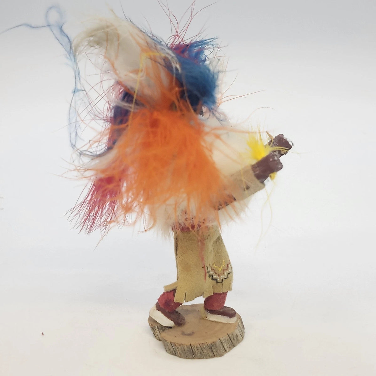 Rainbow C.Zopah Handmade Feather Folk Art Figure Colorful Wood Base 5" 154-168