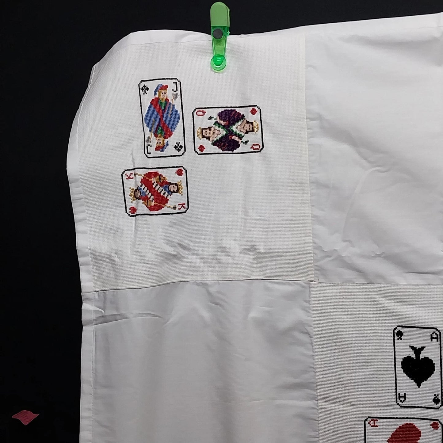 Vintage Hand Embroidered Playing Cards Card Table Cover 37 Inch