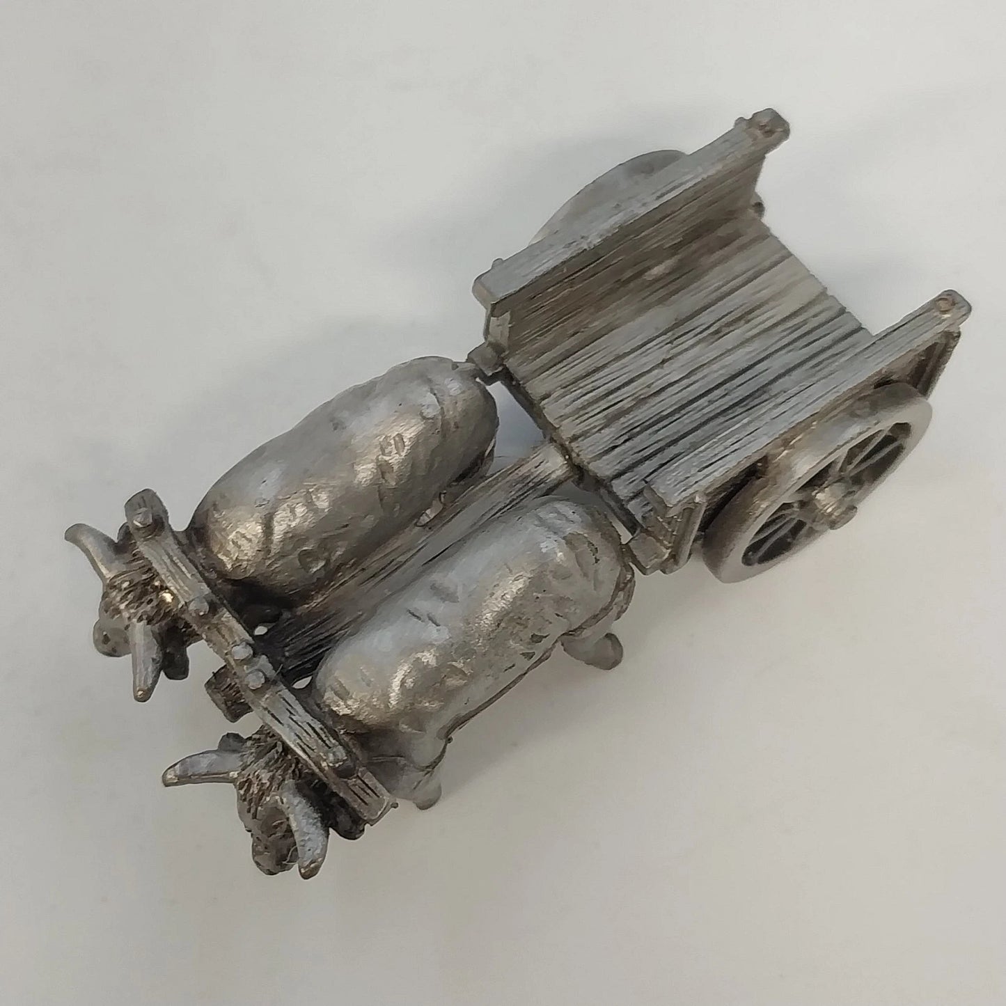 OSV Pewter Oxen Cart Wagon Miniature Farm Animal Figurine Vintage 2" Collectible