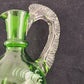 Hand Blown Green Glass Cruet 9½" Hand Painted Girl & White Foliage No Stopper