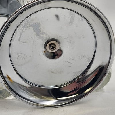 Kromex Condiment Carousel Caddy 3 Glass Ramekins & Spoons Rotating Chrome 11"h