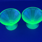 Set of 2 Depression Glass Footed Dessert Bowl Vintage Green Tinted Vaseline