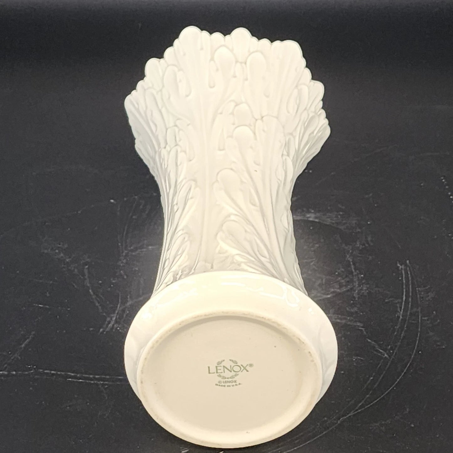 Lenox Woodland Vase White Porcelain Embossed Leaf Design 8.5" Ruffled Edge USA