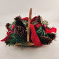 Christmas Basket Wicker Centerpiece Pinecones Holly Berries Greenery 8" China