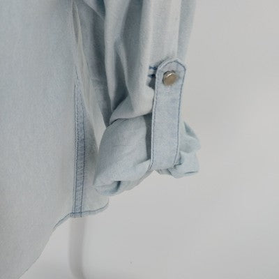 NY Collections Faded Blue Long Sleeve Button Front Shirt Blouse XL