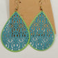 Plunder Turrquoise Green Teardrop Shaped Filagree Hook Drop/Dangle Earrings 3"