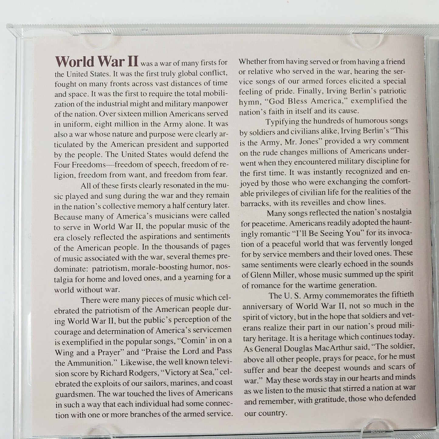 United States Army Field Band CD A Musical Tribute in Commemoration of WW II