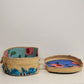 Woven Raffia Hat Box Suitcase Train case Blue Floral Travel 16" Boho Vintage