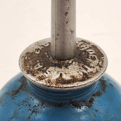 Eagle Oil Can Blue Silver Metal USA Thumb Pump 7.75" Oiler Dripper Decor