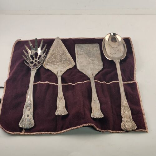 Gorham Kings Pattern Silverplate 4 Large Servers Pie Pasta Spoon Cake Keeper Bag