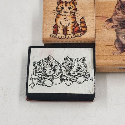 5 Wood Rubber Stamps Cats Theme Kitten w Bow Purrrfect Peeking Sabrina
