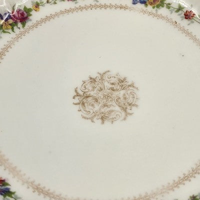 LRL Limoges Plate Art Nouveau w Multicolor Floral Motif & Gold Tone Edges France
