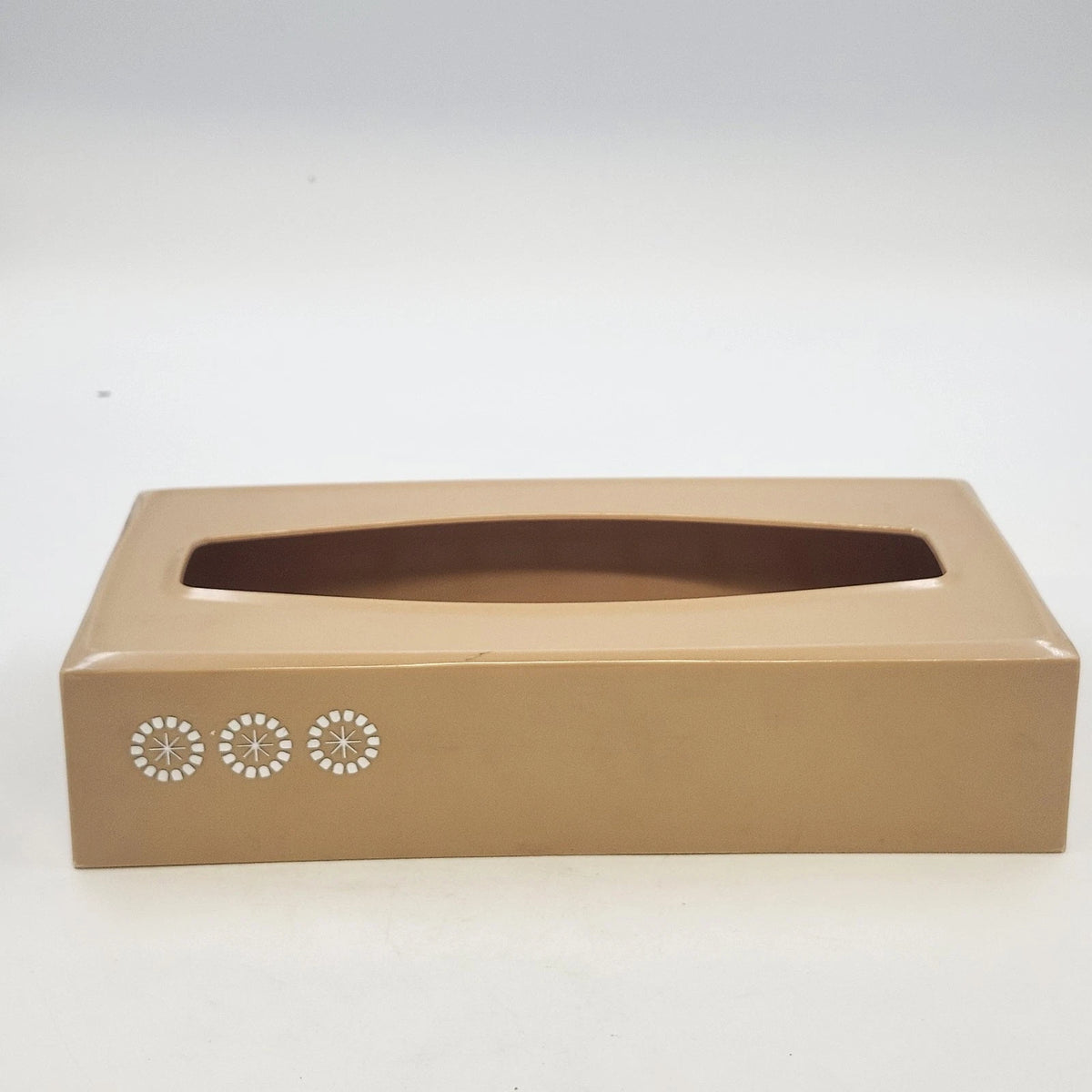 Rubbermaid Plastic Tissue Box Cover 2939 Tan Atomic Starburst 10.5" MCM Vtg
