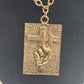 Gold Tone Rectangle 2" x 1.5" Pendant Necklace Cross & Praying Hands 17" Chain