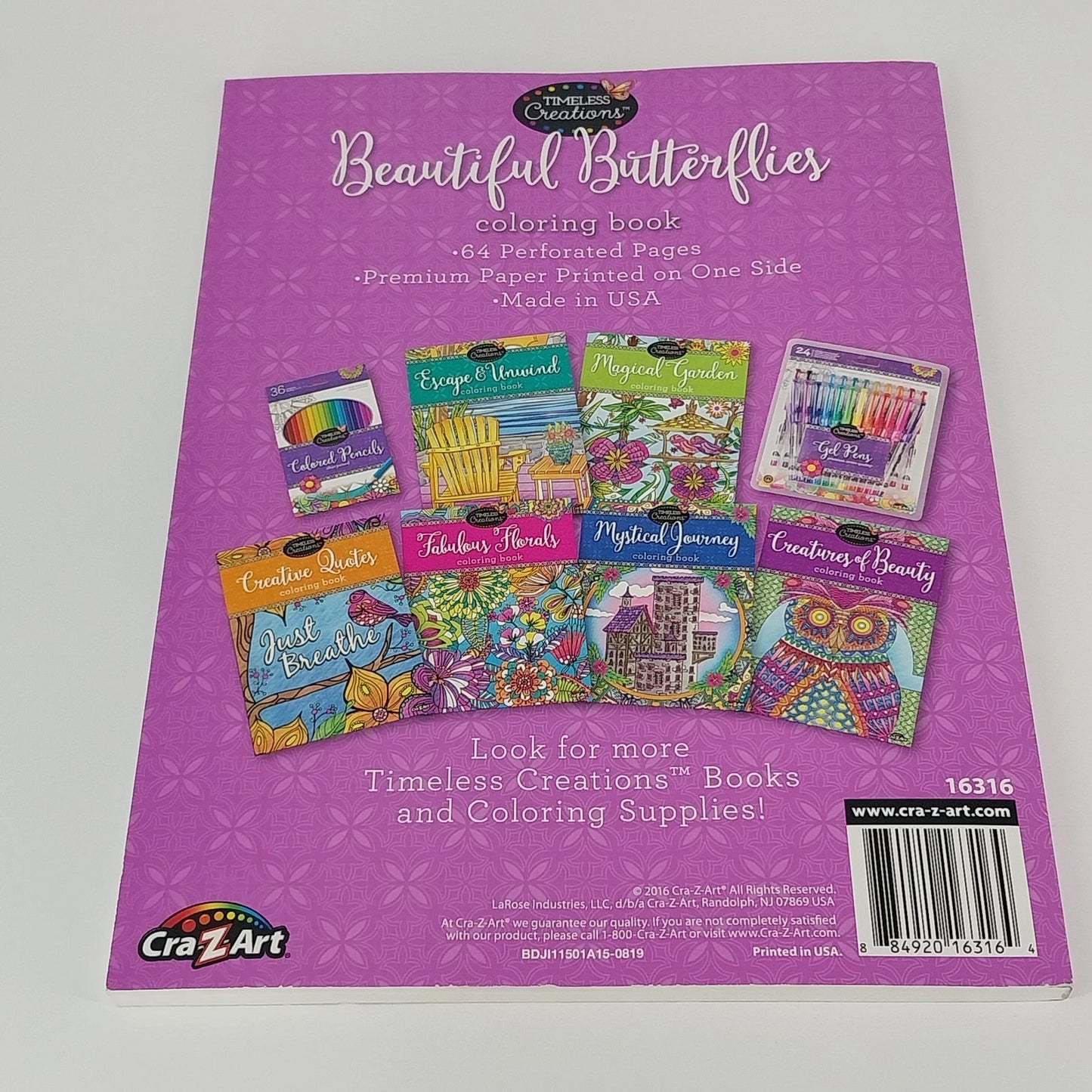 Timeless Creations Beautiful Butterflies Coloring Book 2016 Paperback 64 Pages
