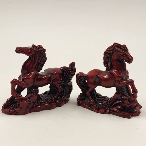 8 Horse Set Qing Feng Chinese Molded Red Resin Horses Sculpture Figurines 3"high