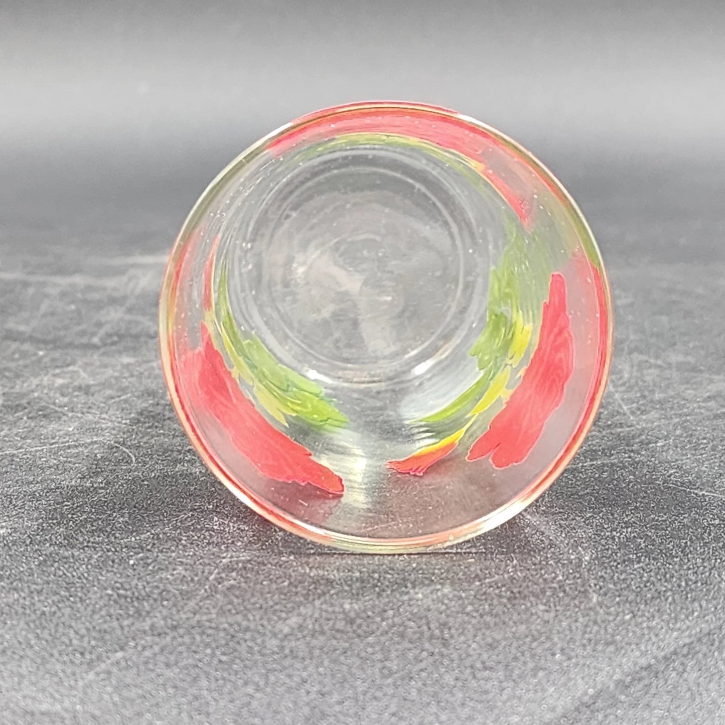 2 Stemmed Red Rose Tumbler Glasses w Green and Yellow Leaves 8 oz Vintage Rare