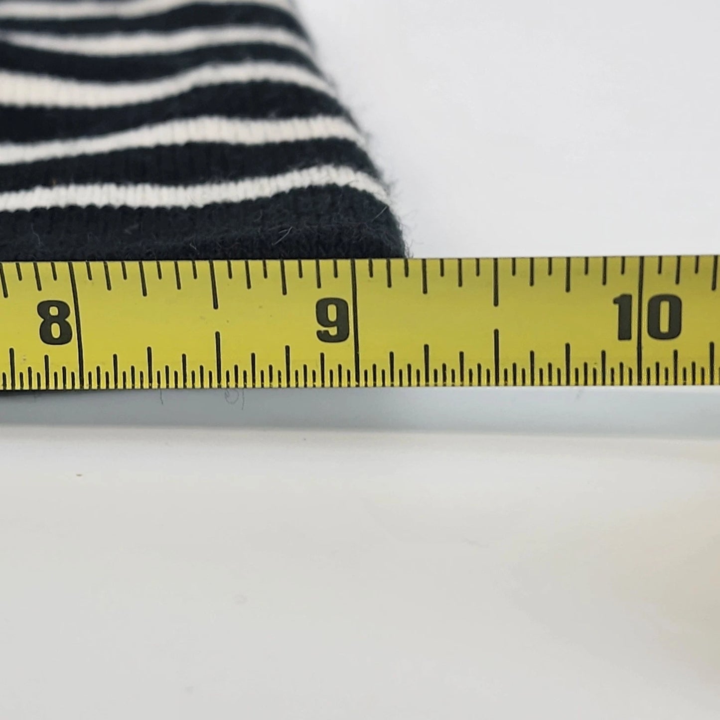 Black White Striped Knit Beanie Hat One Size Unisex Handcrafted Style Winter Cap