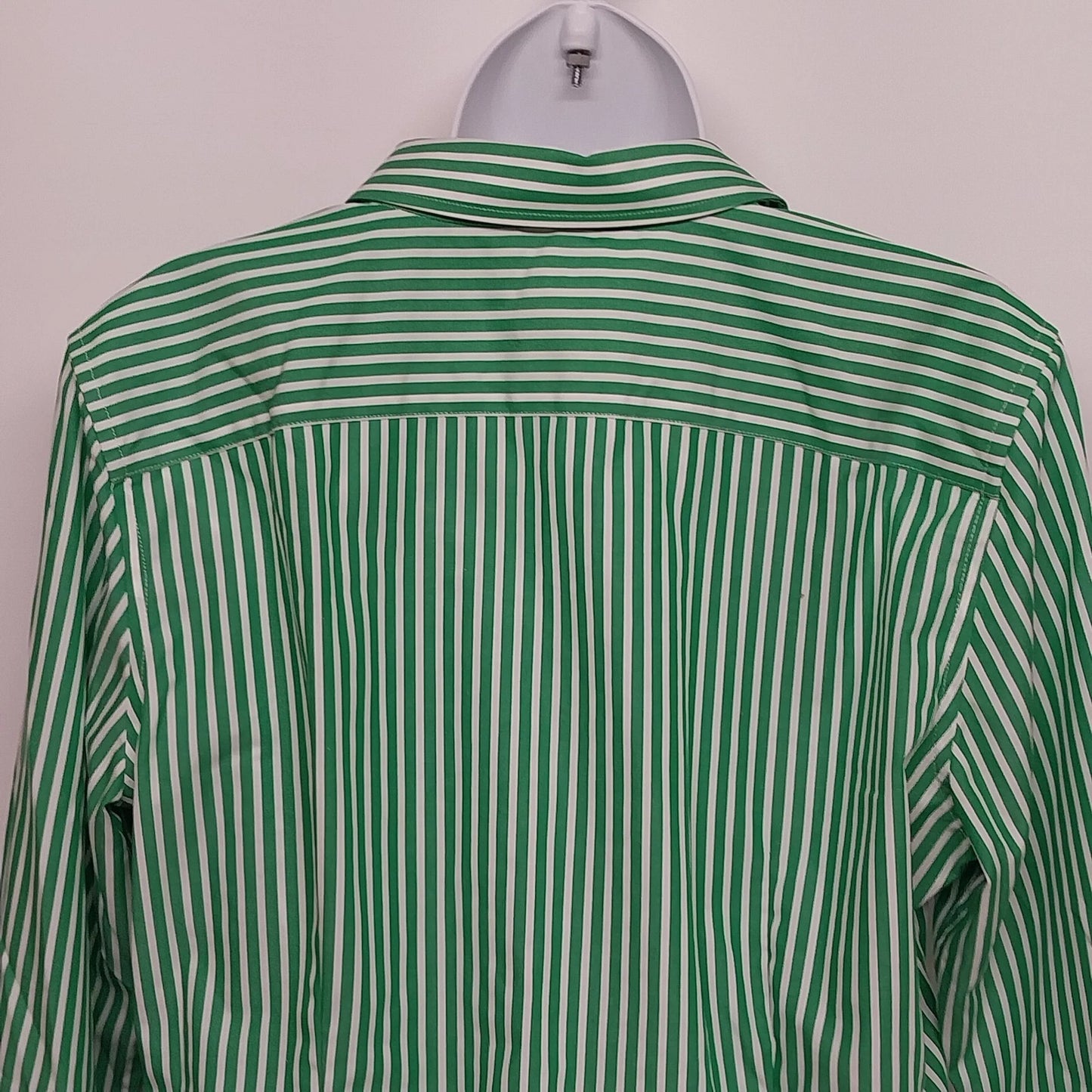 Chaps No Iron Green White Striped Button Front Shirt Women's L Red Paisley Cuffs