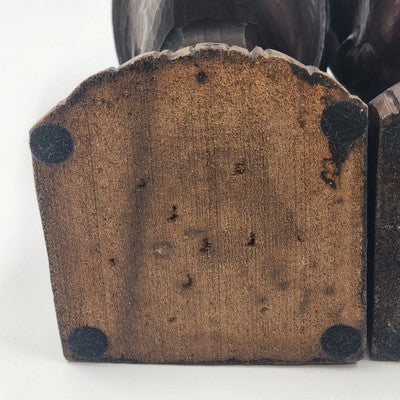 Hand Carved Wood Bookends Man & Woman Bust Folk Art Black Forest Vintage