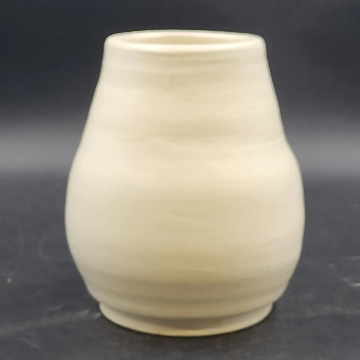Handmade Pottery Vase White Beige Glazed Ceramic Footed Wide Body Rustic 8" Vtg