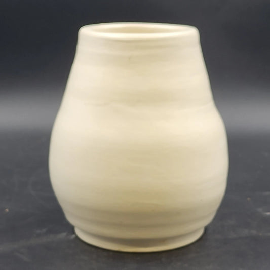 Handmade Pottery Vase White Beige Glazed Ceramic Footed Wide Body Rustic 8" Vtg